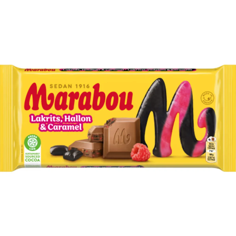 Marabou Liquorice, Raspberry & Caramel 160g - Gottis - Swedish Candy Co.